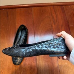 Black woven leather flats with bow